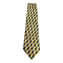 Carlos Devenezia Mens Roma Barcelona Tan Black Check Silk Neck Tie Necktie 60.5&quot; - $4.94