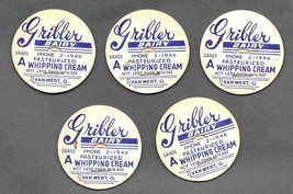Lot Of 5 Vintage Gribler Dairy Milk Bottle Caps Whipping Cream Van Wert Ohio Oh - £7.95 GBP