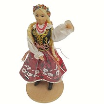 Vintage Polish Handmade Doll Woman Blonde Krakow Ethnic Folk Art 5&quot; - £12.73 GBP