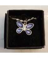 Avon Birthstone Butterfly Pendant Necklace 15&quot; Silver Tone Chain Faux Sa... - £15.50 GBP