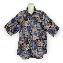 VTG Chiamare Funky Print Blouse LARGE Women&#39;s 100% Silk Collared 1990s R... - £16.86 GBP