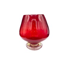 Vintage Red Thick Bubble Glass Votive candle holder Clear pedestal base 6&quot; - £15.84 GBP