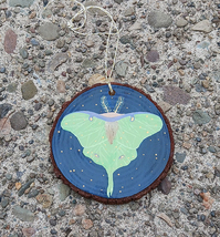 Lunar Moth  Hand Painted Wood Ornament    Home  Decor  - £11.00 GBP