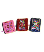 Satin Zip Embroidery Makeup Pouches 6in Qty3 Floral Black Pink Red C42-50 - $14.94 CAD