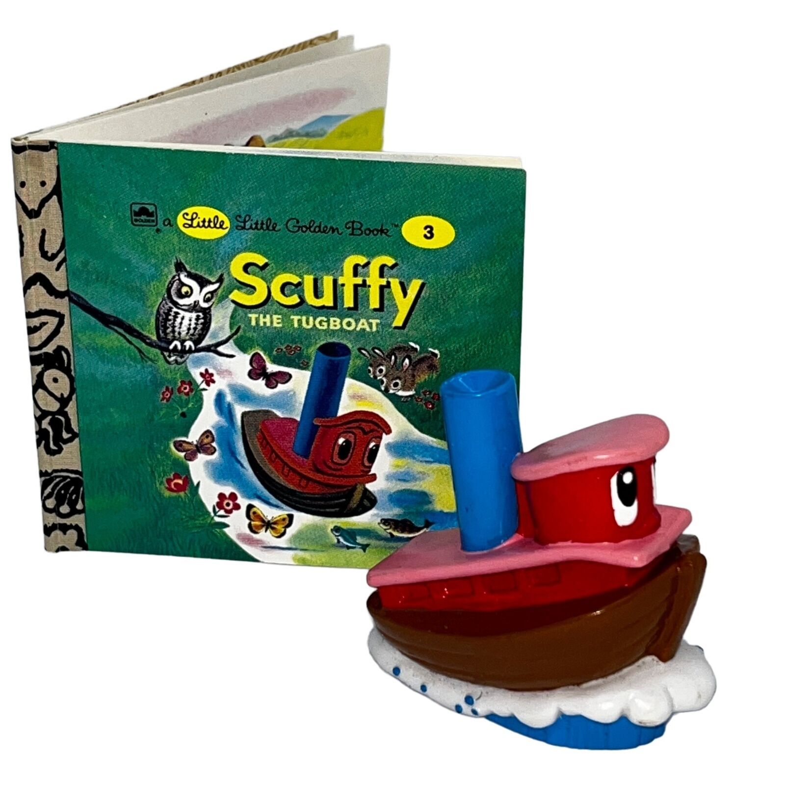 Miniature Little Golden Book Land and Scuffy The Tugboat PVC Figure Applause - £26.62 GBP