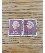 Netherlands Stamp Queen Juliana 10c Used Brown Strip of 2 - $3.40 CAD