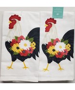 Set of 2 Same Printed Cotton Kitchen Towels (16&quot;x26&quot;) ROOSTER &amp; FLOWERS,... - £12.50 GBP