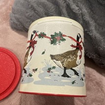 Vintage Potpourri Press Christmas Geese Ducks Ribbon Tin Jar Can 5.5&quot;x 5... - £3.87 GBP