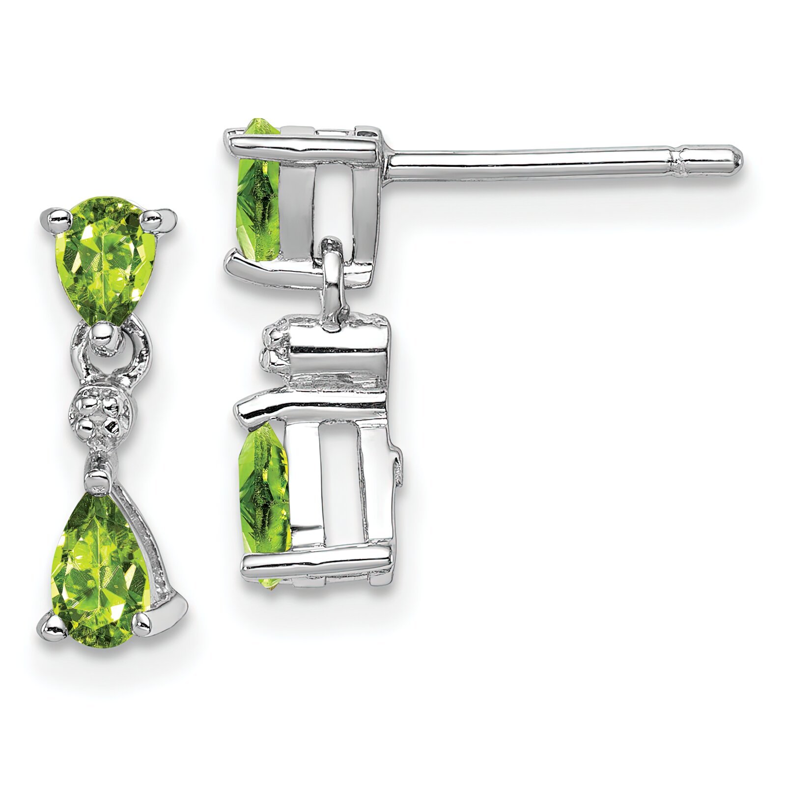 Primary image for Sterling Silver Rhodium Plated Pear Peridot & Diamond Post Earrings Jewerly