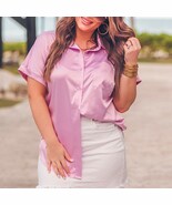 Danica Short Sleeve Button Up Top Lilac Large - $53.49 CAD
