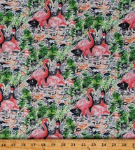 Cotton Flamingos Art Landscape Birds Animals Fabric Print by the Yard D575.90 - £9.39 GBP