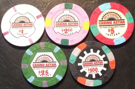 (1) Casino Aztar Casino Chip Sample Set - Evansville, Indiana - 1995 - 5 Chips - £29.98 GBP