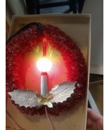VTG 80&#39;s 70&#39;s Red Christmas Holiday Wreath Plastic Electric Light Candle... - £17.93 GBP