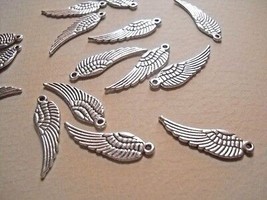 10 Angel Wing Charms Antique Silver Tone Wing Pendants 2 Sided 30mm Findings - £1.69 GBP