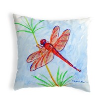 Betsy Drake Red Dragonfly No Cord Pillow 18x18 - £43.41 GBP