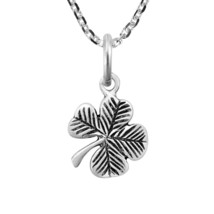 Lucky Charm Sterling Silver Four Leaf Clover Pendant Charm Necklace - £14.28 GBP
