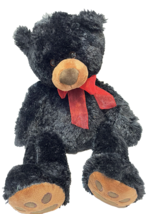 Vtg People Pals Soft Cuddly Plush Black Bear Brown Nose and Paws Red Ribbon 18" - $19.53