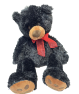 Vtg People Pals Soft Cuddly Plush Black Bear Brown Nose and Paws Red Rib... - $19.53