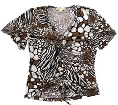 Michael Kors Womens M Short Sleeve Blouse Ruched Center Drawstring Brown... - $18.46