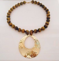 ALFREDO VILLASANA Mexican Necklace Tiger&#39;s Eye Sterling Hammered Pendant... - £57.99 GBP