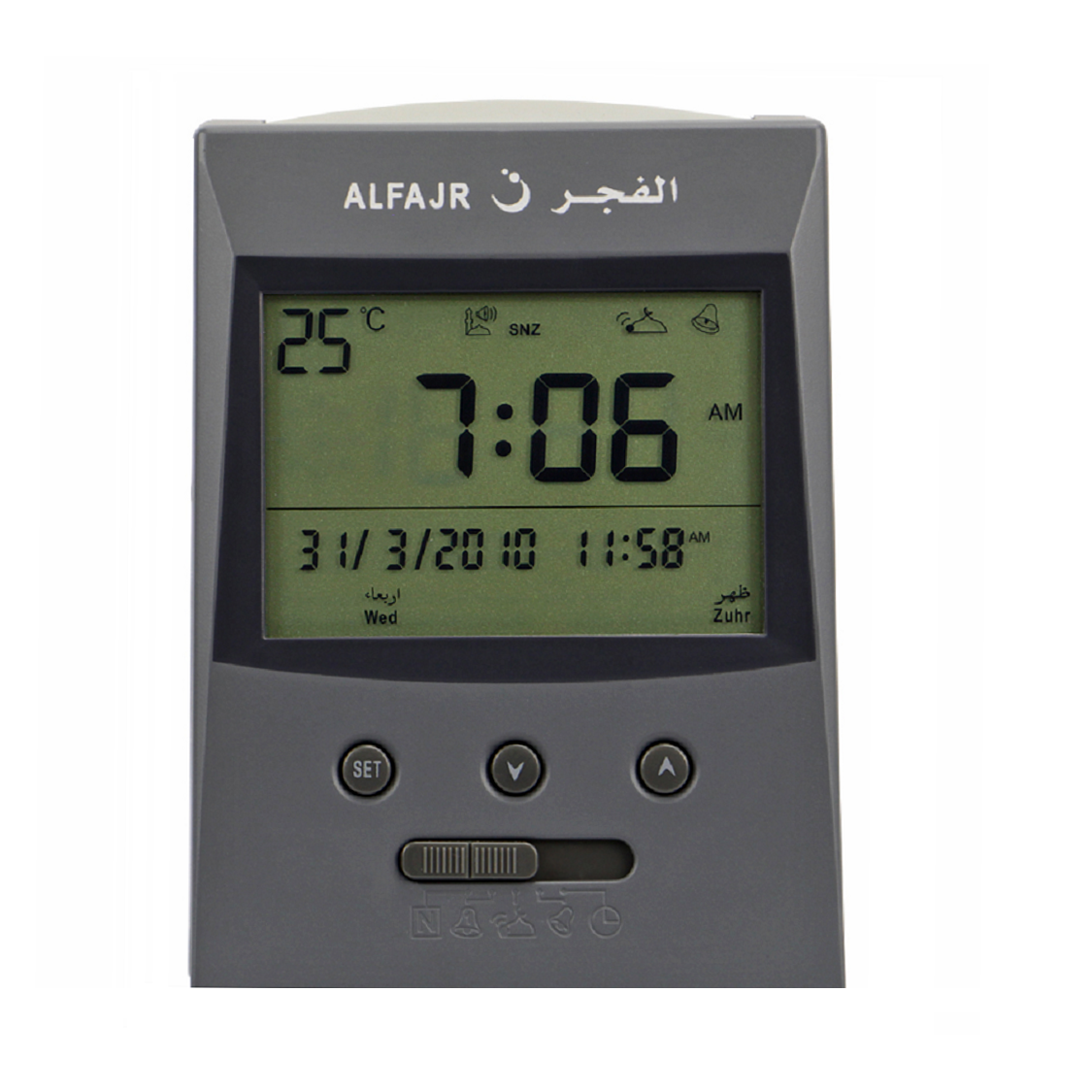 Alfajr Vertical Grey Islamic Muslim Prayer Digital Azan Table Desk Clock CS-03 - £23.76 GBP