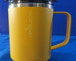 REDUCE YELLOW STAINLESS STEAL CAMPING INSULATED THERMAL COFFEE MUG CUP 14oz - $16.57