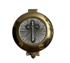 Hinged Keepsake Trinket Box Pyx Communion Religious Cross Gold Silver Tone - $37.87