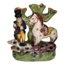 Vintage Staffordshire Style Spill Bud Vase Hunting Party - Man, Horse, Dogs 7&quot; H - £40.48 GBP