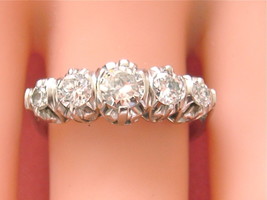 Vintage MID-CENTURY 1.12ctw Diamond Platinum 5-STONE Anniversary Ring 1950 - £1,581.93 GBP