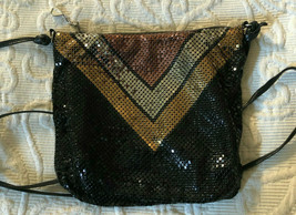 1984 Whiting and Davis Gold Silver Copper Chevron Black Chainmail Evening Bag - £70.29 GBP