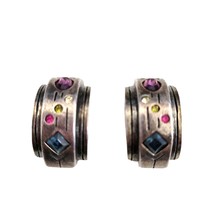 Vintage Silver tone Jewel Inlay Pewter Clip on Earrings - £16.23 GBP