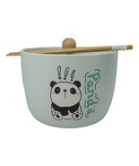 Green Curious Lucky Panda Donburi Ramen Soup Bowl With Chopsticks And Lid - $27.22 CAD