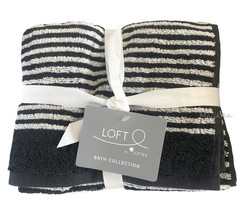 Loft Spa Soft Cotton Set of 2 Hand Towels Black White Stripe 16x28&quot; - £24.84 GBP