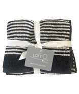 Loft Spa Soft Cotton Set of 2 Hand Towels Black White Stripe 16x28&quot; - £24.70 GBP
