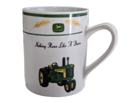John Deere Tractor Coffee Mug Cup Gibson Wheat Logo Green White - $15.85