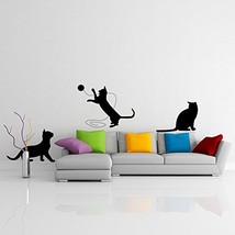 ( 71&#39;&#39; x 26&#39;&#39;) Vinyl Wall Decal Cute Cats Playing / Happy 3 Kittens Silhouette A - £41.29 GBP