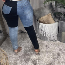  2021 New Woman Black Blue Contrast Color High Waist Jeans Fashion Stret... - £25.00 GBP