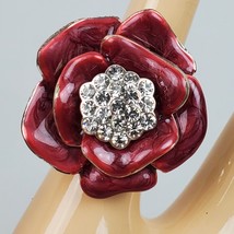 Vintage Estate Pink Metal Flower w/ Rhinestones Ring Up to 8 Inch Adjust... - £20.90 GBP