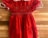 Polly Flinders VTG Hand Smocked Embroidered Dress Toddler 3 Red Lace Flo... - $28.70