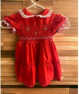 Polly Flinders VTG Hand Smocked Embroidered Dress Toddler 3 Red Lace Flo... - $28.70
