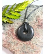 Shungite Unisex Donut Pendant Necklace Pi Stone 40mm Black Leather Cord ... - £30.95 GBP