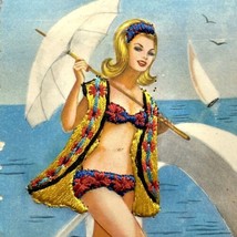 Vintage Postcard LETS GO GIRL Miami Silk Embroidered Signed Elsi Gumier #4 - $24.95
