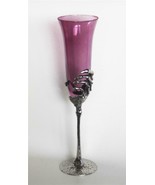 Silver Metal Skeleton Hand Amethyst Purple 11&quot; Tall Champagne Flute Gobl... - $66.54 CAD