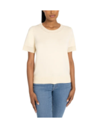 Bearpaw Sz L Crochet Short Sleeve Crewneck Top Blouse Cream Stretch Pull... - $15.13