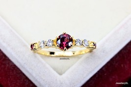 Sterling Silver Yellow Gold Plated Garnet ring, Engagement 14K Gold Garnet ring, - £26.37 GBP