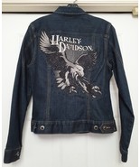 Harley Davidson Jean Jacket Beaded Embellished Eagle Back Biker Blue Wom... - £47.22 GBP