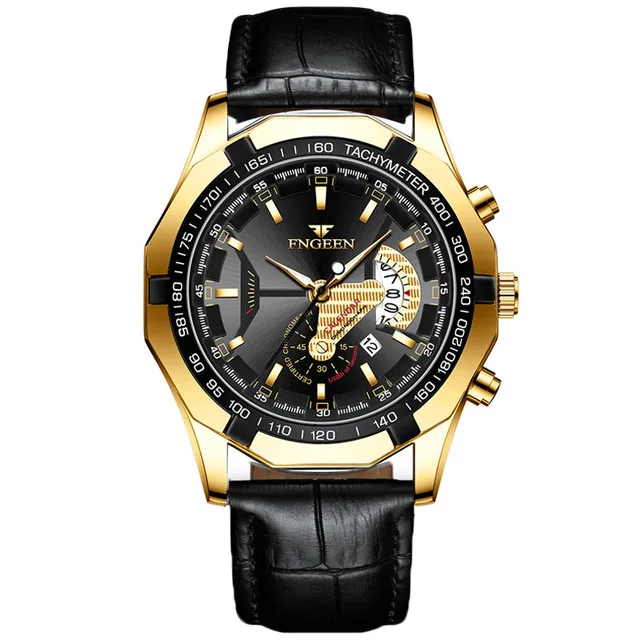 FNGEEN  Men&#39;s  Stainless Steel  Fashion Waterproof Watch For Man Calendar Male C - £42.04 GBP