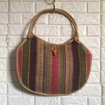 Vtg straw tote bag colorful spring summer purse 17” x 14” - $44.55