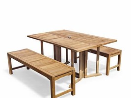 Windsor&#39;s Genuine Premium Grade A Teak 59&quot; x 31&quot; Rect DropLeaf Table w/2 Benches - £2,087.09 GBP