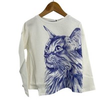 Desigual Bolimania Blue Cat Embossed Detail Long Sleeve Top New 3/4 - $27.94